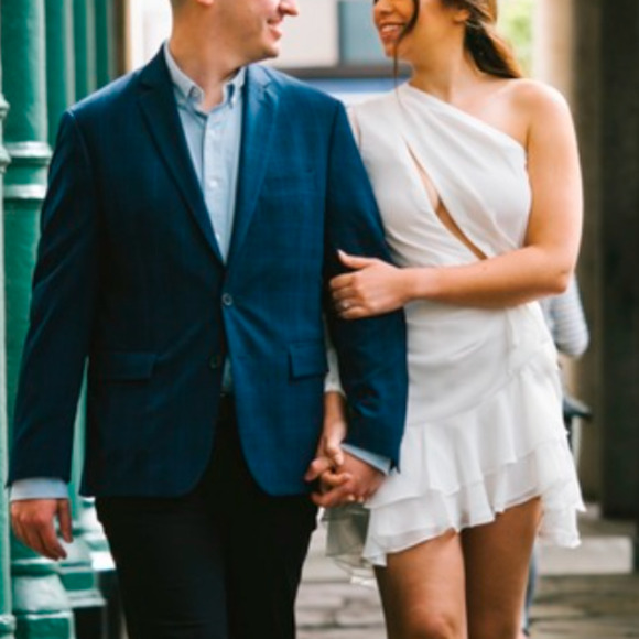 Michael Costello White One Shoulder Mini Dress XS Chiffon Ruched Ruffle $248 NEW - Picture 9 of 10